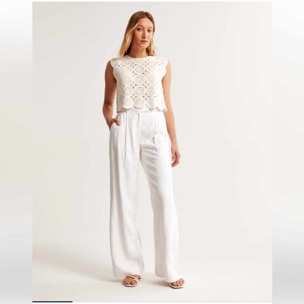 Abercrombie & Fitch White High-Waist Wide-Leg Trousers